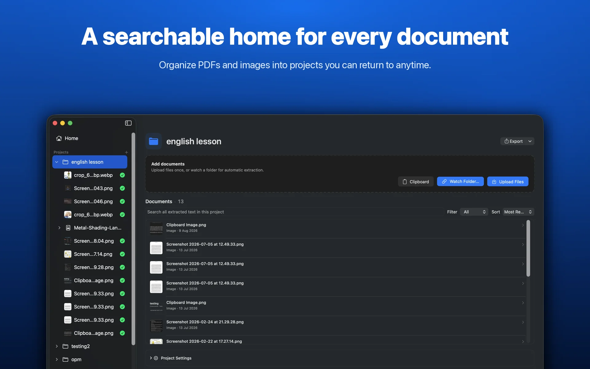 A project is the home for your document intelligence workspace